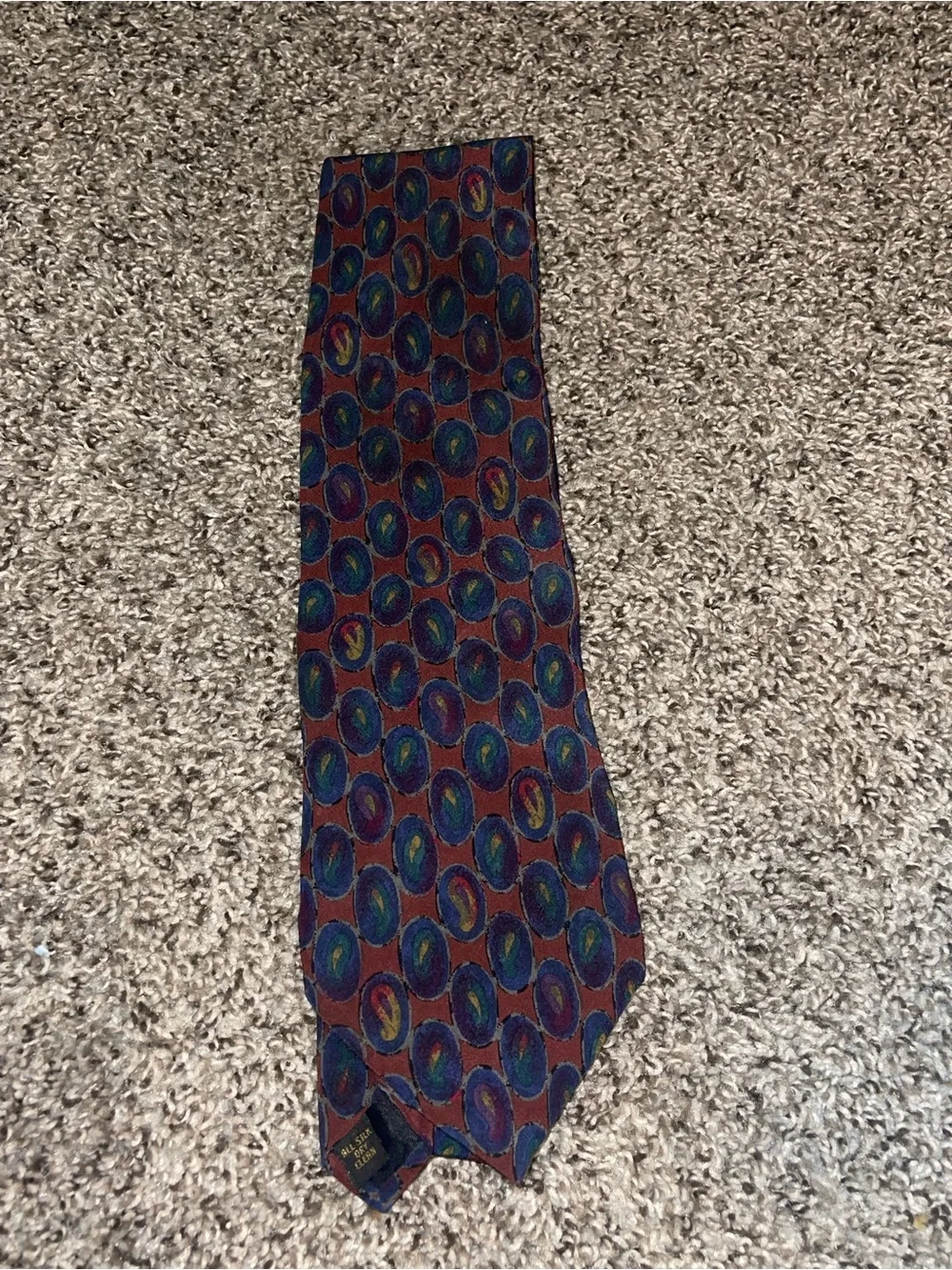 Alexander Julian Men's Burgundy Silk Tie with Blue & Green Circle Motif